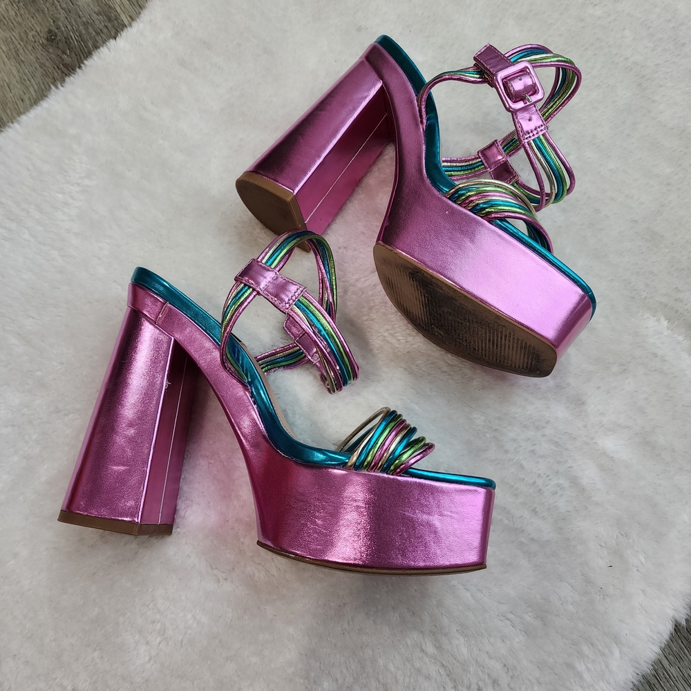 Aqua Iridescent Pink and Blue Platform Heels